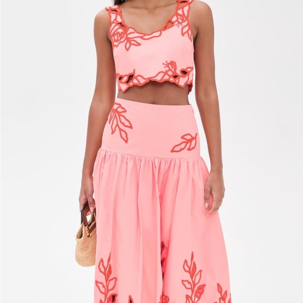 Cinq a Sept Trailing Peonies Pink Maxi Skirt Set